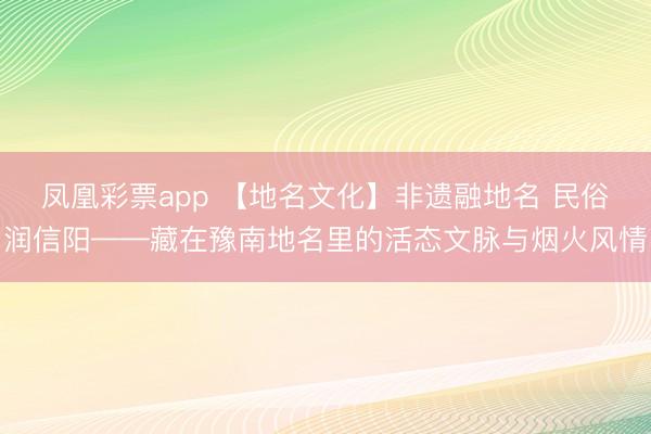 凤凰彩票app 【地名文化】非遗融地名 民俗润信阳——藏在豫南地名里的活态文脉与烟火风情