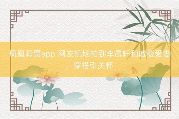 凤凰彩票app 网友机场拍到李晨轩和戚薇爱妻，穿搭引关怀
