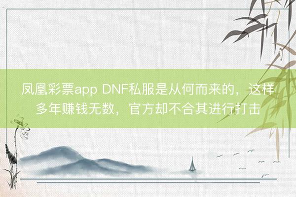 凤凰彩票app DNF私服是从何而来的，这样多年赚钱无数，官方却不合其进行打击