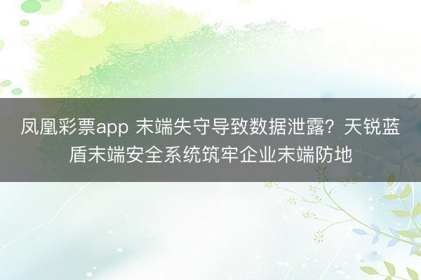 凤凰彩票app 末端失守导致数据泄露？天锐蓝盾末端安全系统筑牢企业末端防地