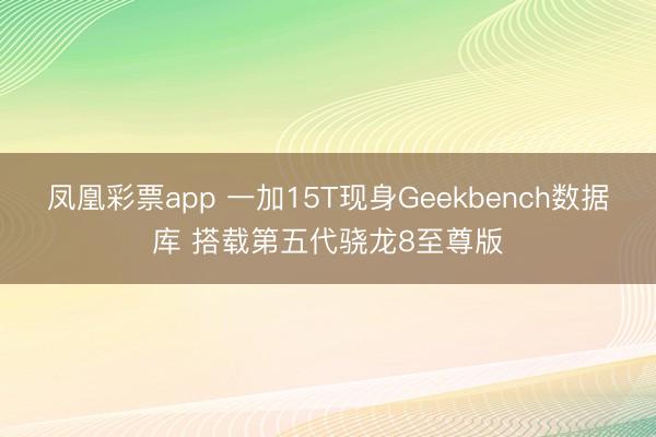 凤凰彩票app 一加15T现身Geekbench数据库 搭载第五代骁龙8至尊版