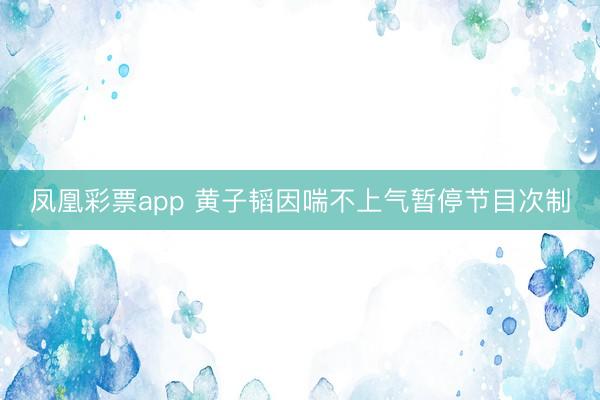 凤凰彩票app 黄子韬因喘不上气暂停节目次制