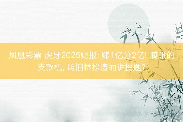 凤凰彩票 虎牙2025财报: 赚1亿分2亿! 腾讯的支款机, 照旧林松涛的讲授题?