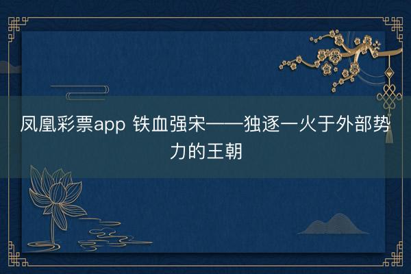 凤凰彩票app 铁血强宋——独逐一火于外部势力的王朝
