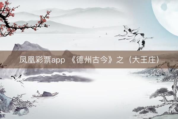 凤凰彩票app 《德州古今》之（大王庄）
