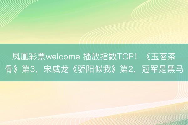 凤凰彩票welcome 播放指数TOP！《玉茗茶骨》第3，宋威龙《骄阳似我》第2，冠军是黑马