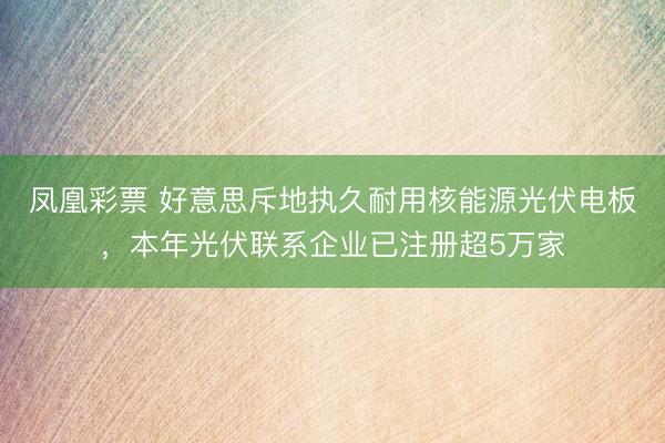 凤凰彩票 好意思斥地执久耐用核能源光伏电板，本年光伏联系企业已注册超5万家
