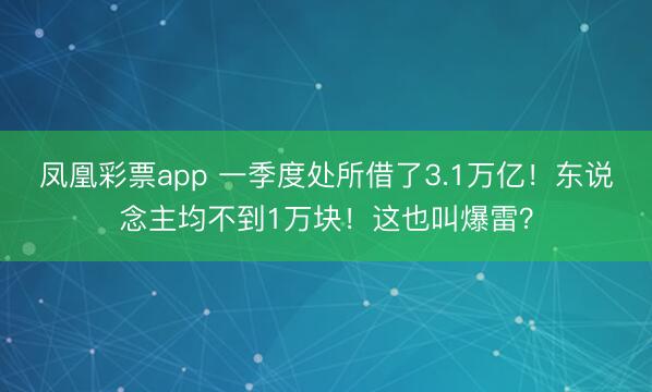 凤凰彩票app 一季度处所借了3.1万亿!东说念主均不到1万块!这也叫爆雷?