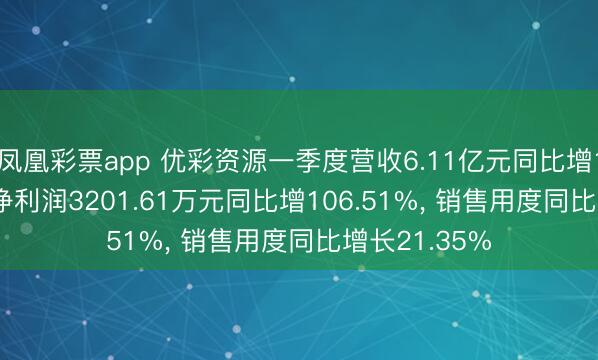 凤凰彩票app 优彩资源一季度营收6.11亿元同比增1.12%， 归母净利润3201.61万元同比增106.51%， 销售用度同比增长21.35%