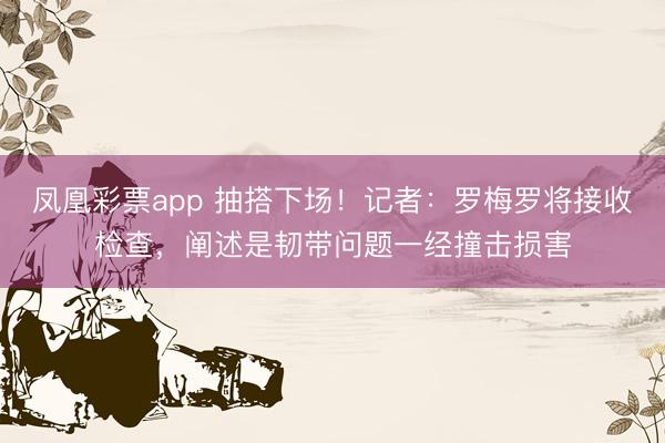 凤凰彩票app 抽搭下场！记者：罗梅罗将接收检查，阐述是韧带问题一经撞击损害