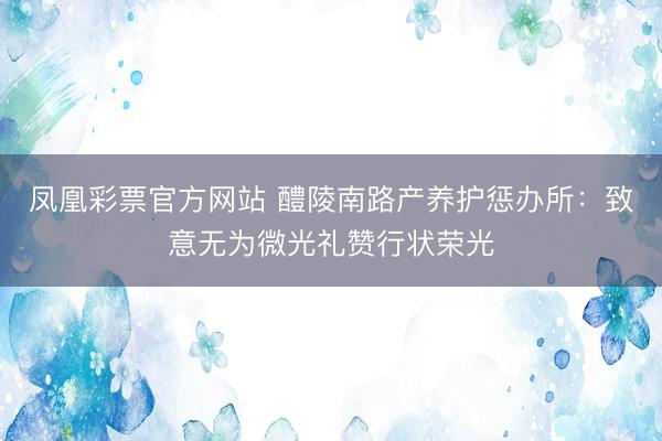 凤凰彩票官方网站 醴陵南路产养护惩办所：致意无为微光礼赞行状荣光