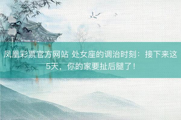 凤凰彩票官方网站 处女座的调治时刻：接下来这5天，你的家要扯后腿了！